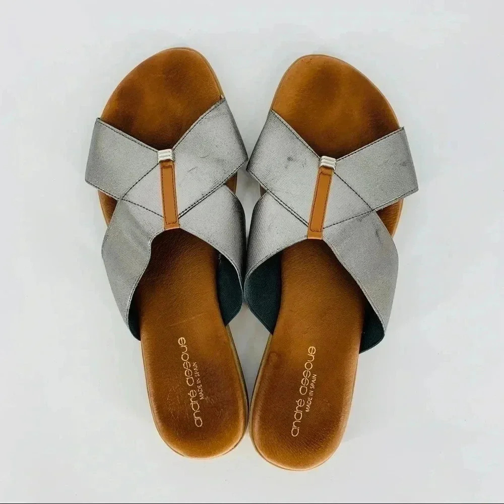 Andre Assous Elastic silver slide sandals
